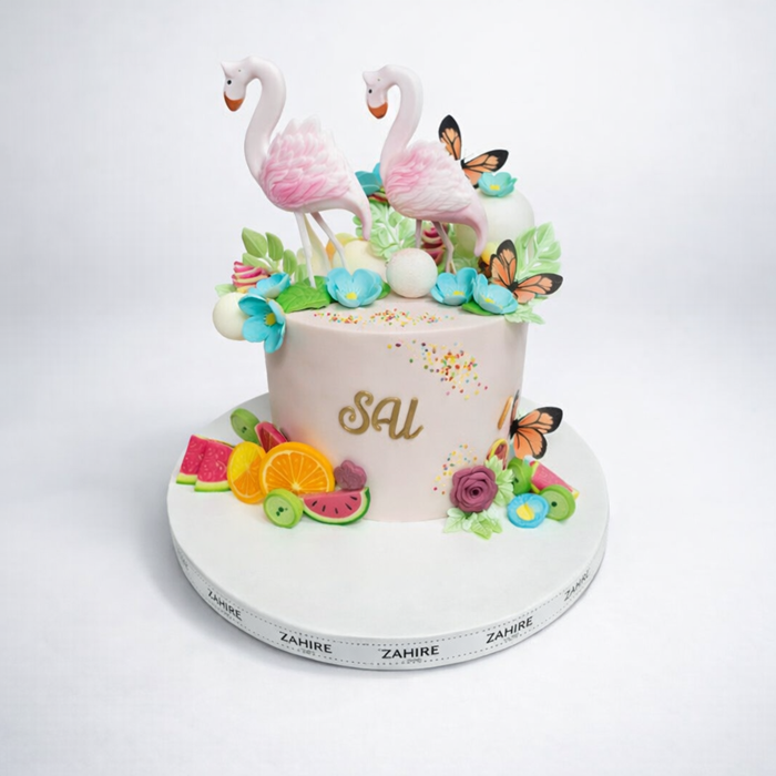 Flamingo ve Meyveler Pasta