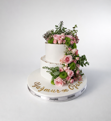 Çiçekli 2 Katlı Nişan Pastası 5