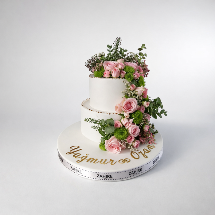 Çiçekli 2 Katlı Nişan Pastası 5