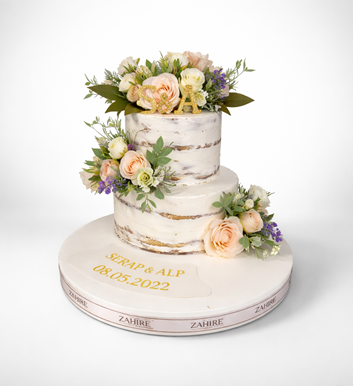 Çiçekli 2 Katlı Nişan Pastası 4