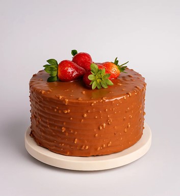 Çikolatalı Çilekli Sütlü Çikolata Soslu Pasta